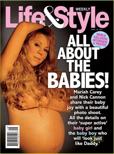 美国非常著名的女歌星Mariah Carey（玛利亚-凯莉）也曾挺着大肚子、全裸为《Life &Style》杂志拍摄封面照。